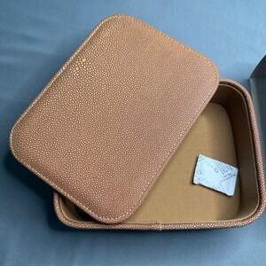 Tan Faux Shagreen Valet Box Rectangular Jewelry Organizer with Lid Camel Brown